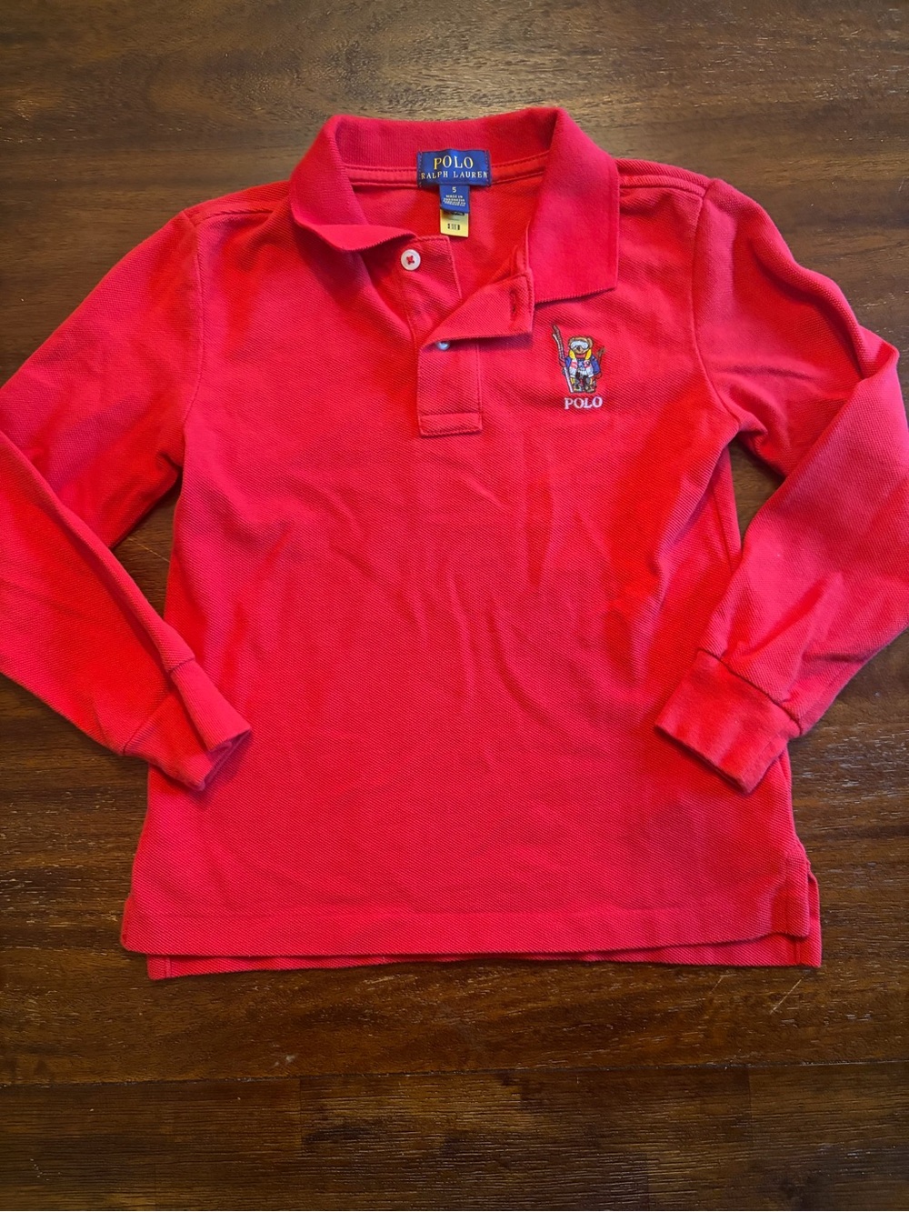 Polo Ralph Lauren Boys Size 5 Polo Bear Skier Ski Long Sleeve Red Polo Shirt